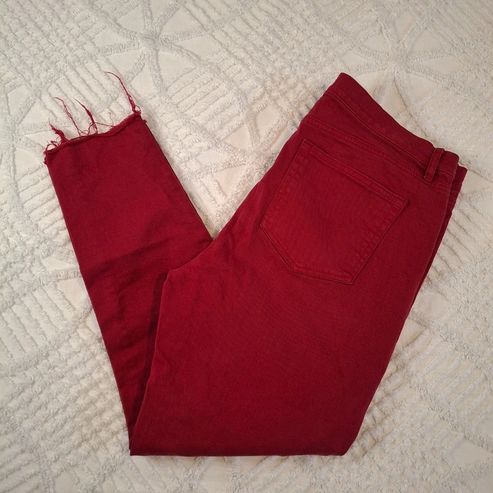Loft Womens 12/31 The Skinny Jeans Red Raw Hem Stretch Denim‎ Pants
